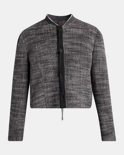 Giorgio Armani Textured Cropped Wool-blend Jacket In Gray