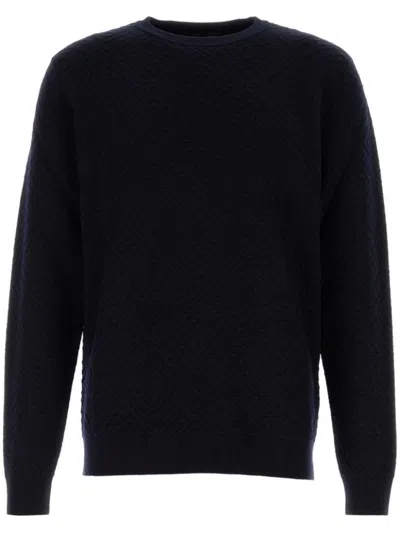 Giorgio Armani Textured Diamond Motif Sweater With Classic Crew Neckline In Black