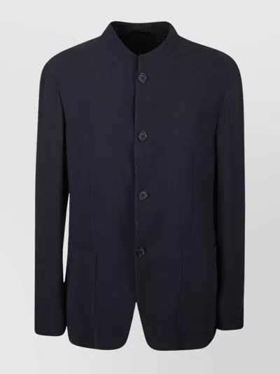 Giorgio Armani Textured Fabric Jacket Mandarin Collar In Blue