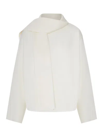Giorgio Armani Textured Fabric Sweater With Integrated Scarf In White