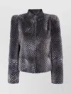 Giorgio Armani Textured Faux Fur Long Sleeve Jacket In Gray