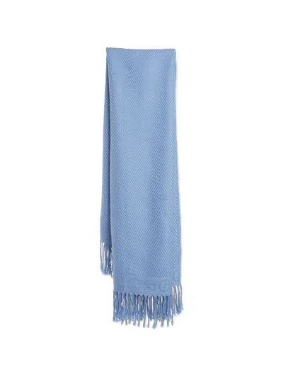 Pre-owned Giorgio Armani Textured Fringe Shawl In Blue