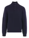 Giorgio Armani Mock Neck Jumper In Diagonal Links-stitch Cashmere In Blue