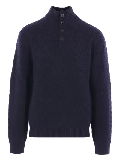 Giorgio Armani Textured High-neck Cashmere Sweater In Blue