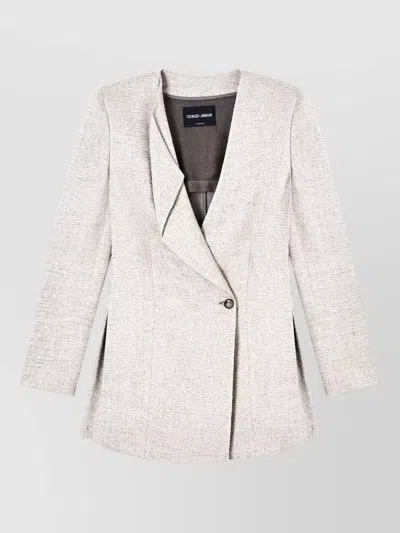 Giorgio Armani Textured Jacket Long Sleeves Notched Lapel In Neutral