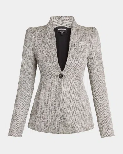 Giorgio Armani Textured Jersey Jacquard Single-breasted Blazer In Black