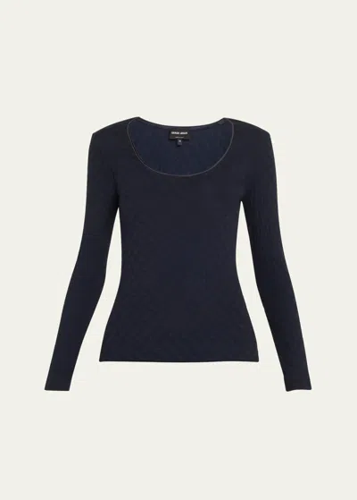 Giorgio Armani Textured Jersey Long-sleeve Tee In Blue