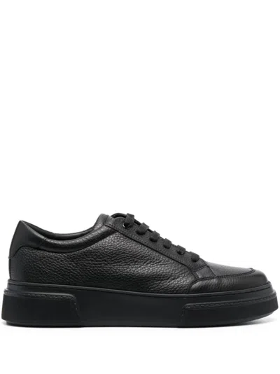 Giorgio Armani Textured Leather Trainers With Classic Lace-up Closure In Black