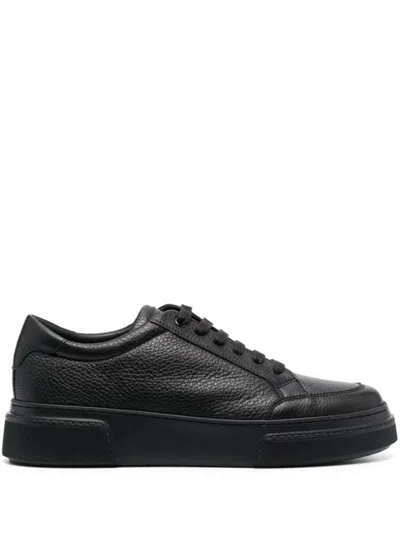Giorgio Armani Textured Leather Trainers With Classic Lace-up Closure In Black