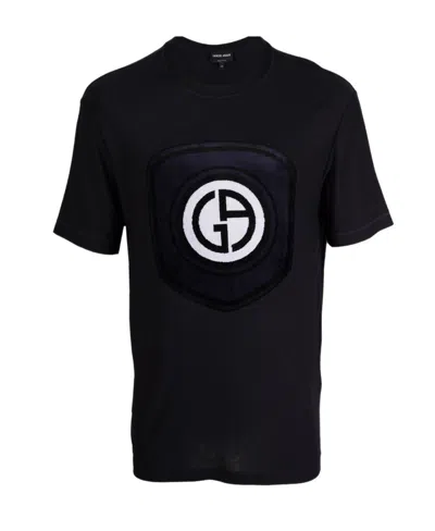 Giorgio Armani Textured-logo Short-sleeve T-shirt In Black