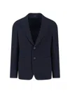 Giorgio Armani Textured Navy Blazer With Classic Lapel And Tailored Silhouette In Blue