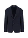 Giorgio Armani Textured Navy Blazer With Classic Lapel And Tailored Silhouette In Blue