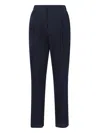 Giorgio Armani Textured Navy Virgin Wool Trousers With Straight Leg In Blue