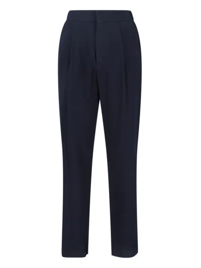 Giorgio Armani Textured Navy Virgin Wool Trousers With Straight Leg In Blue