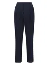Giorgio Armani Textured Navy Virgin Wool Trousers With Straight Leg In Blue