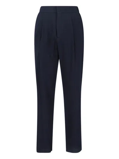 GIORGIO ARMANI TEXTURED NAVY VIRGIN WOOL TROUSERS WITH STRAIGHT LEG