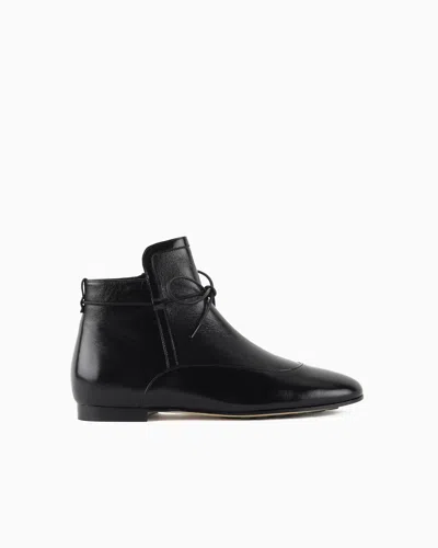 Giorgio Armani Textured Patent-leather Ankle Boots
