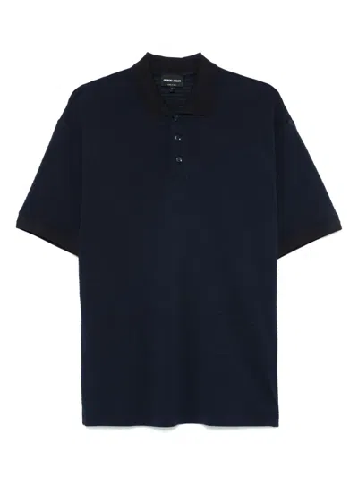 Giorgio Armani Textured Polo Shirt In Blue