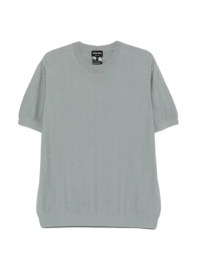 Giorgio Armani Short-sleeved Cotton And Silk Sweater In Gray