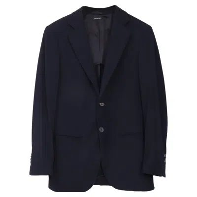 Giorgio Armani Textured Single-breasted Blazer In Navy Blue Wool