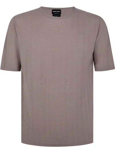 Giorgio Armani Crew Neck Short Sleeves Textured Fabric T-shirt In Blue
