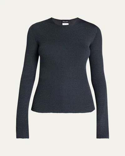 Giorgio Armani Textured Viscose-blend Sweater In Solid Dark Grey