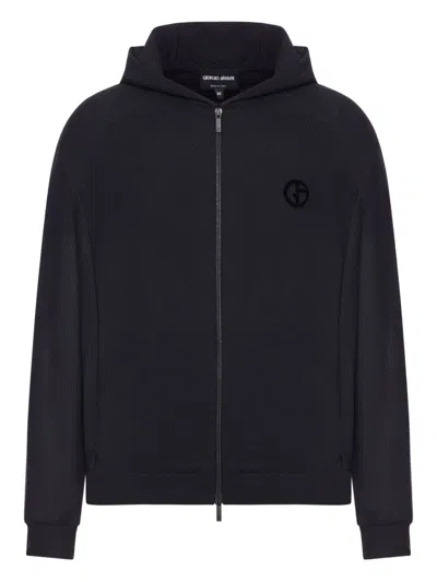 GIORGIO ARMANI TEXTURED ZIP-UP HOODED JACKET