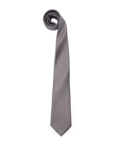 Giorgio Armani Diagonal-stripe Silk Tie In Gray