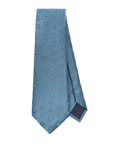 Giorgio Armani Floral-jacquard Silk Tie In Blau