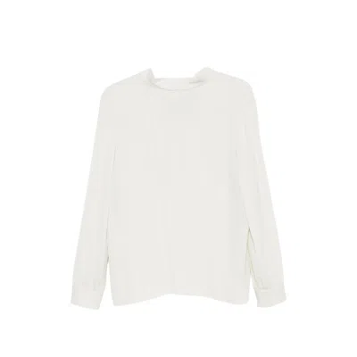 Giorgio Armani Tie-back High-neck Silk Blouse In White
