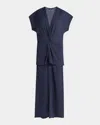 Giorgio Armani Tiered Soft Silk Gown In Blue
