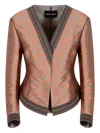 Giorgio Armani Short Jacket In A Jacquard Silk Blend In Brown