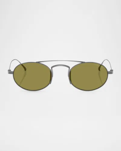 Giorgio Armani Titanium & Plastic Oval Sunglasses In Gunmetal