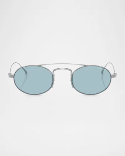 Giorgio Armani Titanium & Plastic Oval Sunglasses In Silver