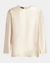 Giorgio Armani Tonal Piping Long-sleeve Silk Blouse In Neutral