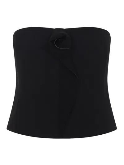 Giorgio Armani Strapless Top Fitted Silhouette Floral Detail In Black