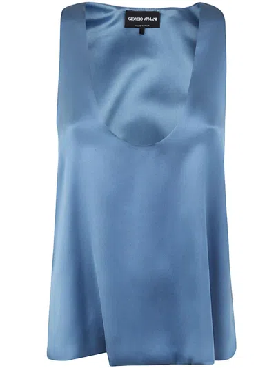 Giorgio Armani Scoop-neck Satin Tank Top In Blue