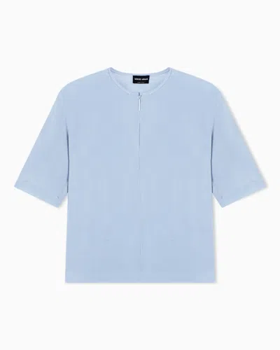 Giorgio Armani Zip-fastening Short-sleeve Blouse In Blue