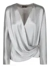 Giorgio Armani Women Grey Double Silk Satin Blouse In Grey