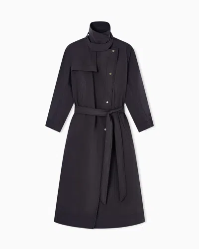 Giorgio Armani Trench Coat In Technical Fabric In Blue