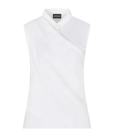 Giorgio Armani Triple-layer Silk Georgette Draped Top In White