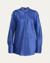 Giorgio Armani Triple Silk Button-down Blouse In Solid Dark Blue