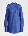 Giorgio Armani Triple Silk Button-down Blouse In Solid Dark Blue