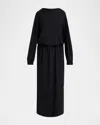 Giorgio Armani Triple Silk Georgette Long Sleeve Gown In Solid Black