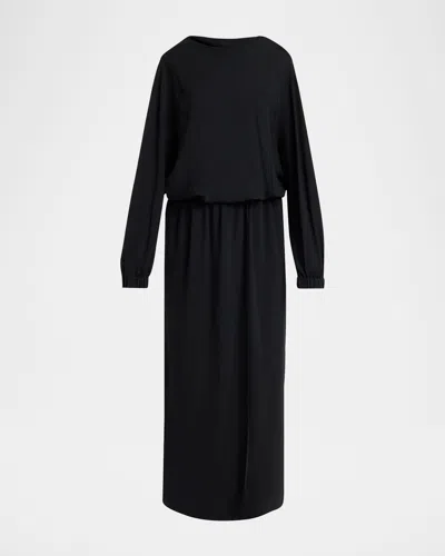 Giorgio Armani Triple Silk Georgette Long Sleeve Gown In Solid Black