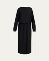 Giorgio Armani Triple Silk Georgette Long Sleeve Gown In Solid Black
