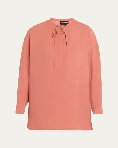 Giorgio Armani Triple Silk Georgette Neck-tie Blouse In Pink