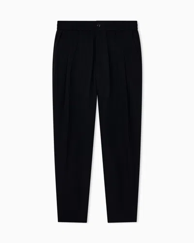 Giorgio Armani Trousers Regular Fit In Micro Jacquard Chevron Cupro In Black
