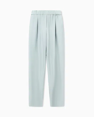 Giorgio Armani Trousers Regular Fit Washed Silk With Elasticated Hem In Blue