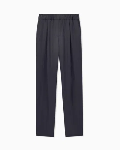 Giorgio Armani Trousers Regular Fit Washed Silk With Elasticated Hem In Blue